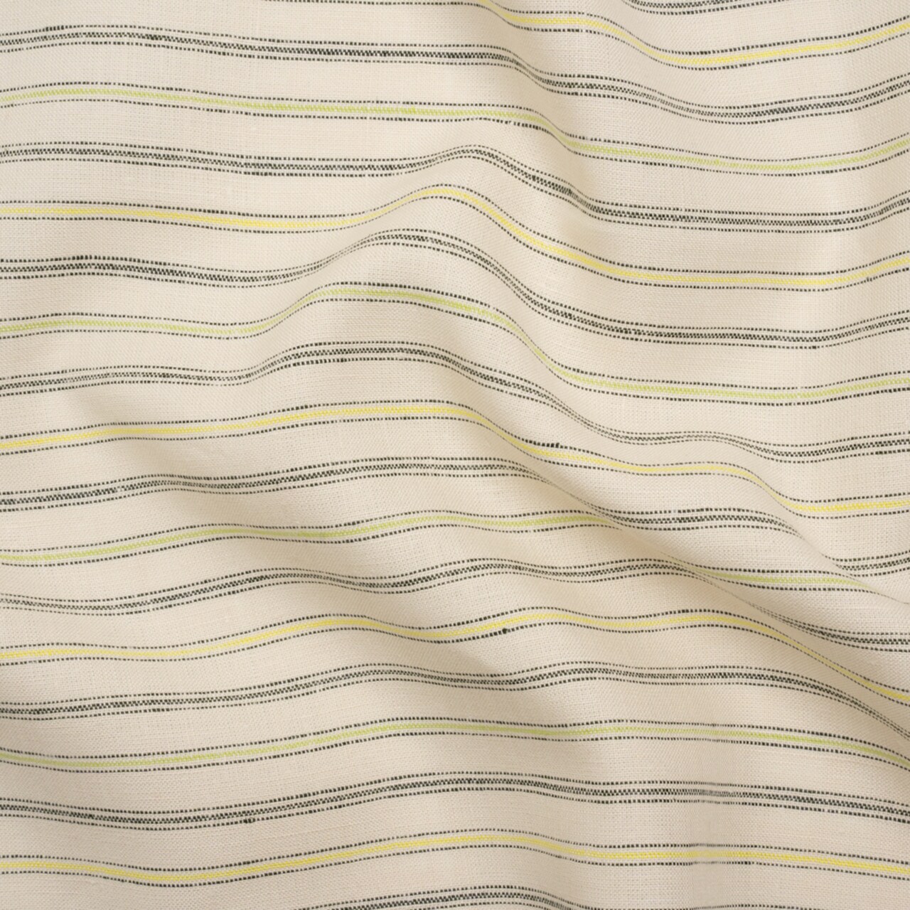 1 Yard Medium Weight Linen Woven Cream Green and Yellow Ticking Stripes Fabric